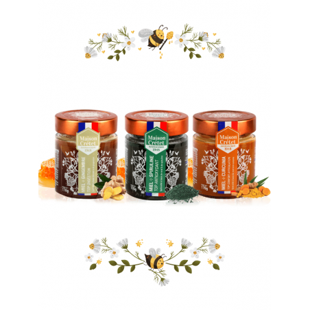 lots de 3 miels au gingembre, spiruline et curcuma lots de 3 miels au gingembre, spiruline et curcuma