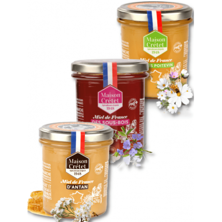 lot de 3 miels de terroir de France 400-425g lot de 3 miels de terroir de France 400-425g